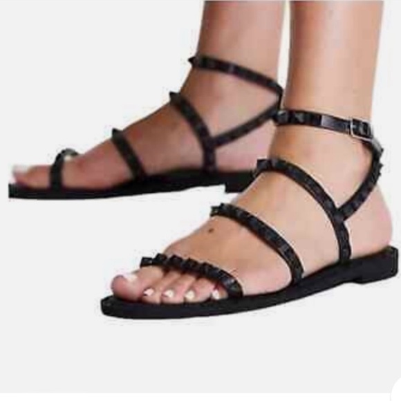 NEW Steve Madden Transport Spike Ankle Wrap Sandal Matte Black Women's Sz 10 - Picture 1 of 11